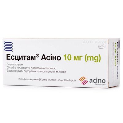 Есцитам Асіно табл. в / пл.об. 10мг №60 (10х6) блістер* 440130 фото