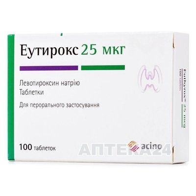 Эутирокс таблетки от заболеваний щитовидной железы по 25 мкг, 100 шт. 74987 фото